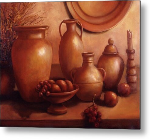 Clay Metal Print featuring the painting Clay Pots by Lynne Pittard