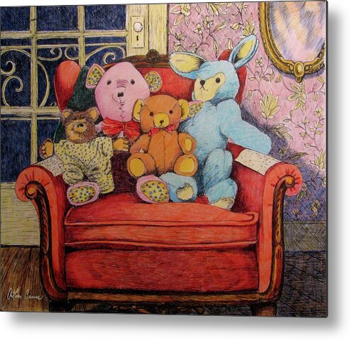 Teddy Bears Metal Print featuring the painting Close Friends by Arthur Barnes