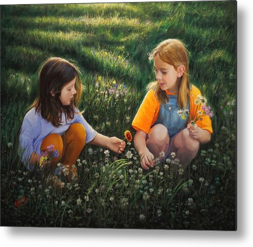 Family Metal Print featuring the painting Clover Field Surprise by Glenn Beasley