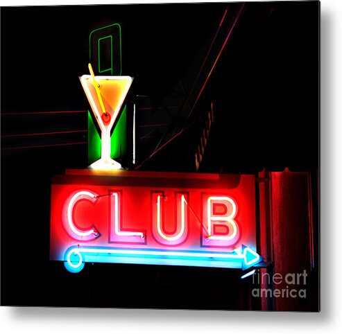 Neon Metal Print featuring the photograph CLUB Neon Sign 24x20 by Melany Sarafis