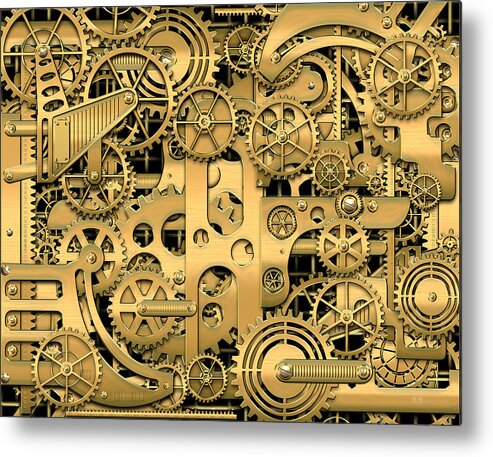visual Art Pop By Serge Averbukh Metal Print featuring the photograph Complexity and Complications - Clockwork Gold by Serge Averbukh