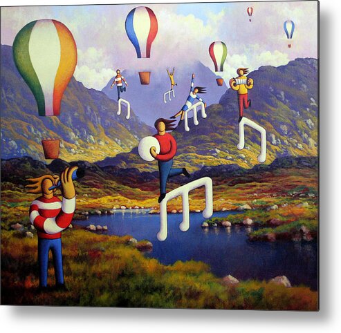  Kenny Metal Print featuring the painting Connemara landscape with balloons and figures by Alan Kenny