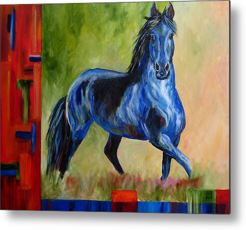 Horse Metal Print featuring the painting Contemporary Horse Painting Fresian by Mary Jo Zorad