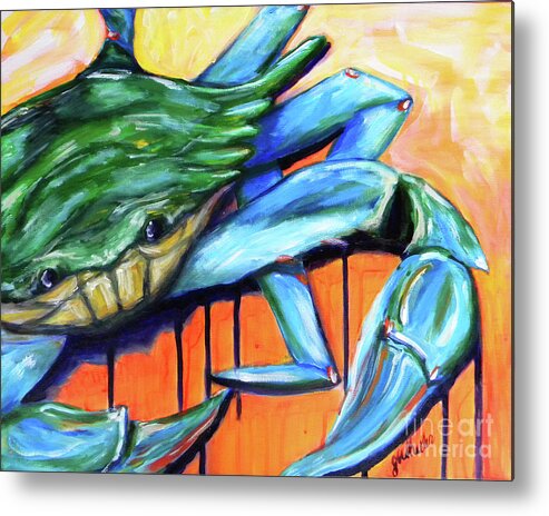 Crab Metal Print featuring the painting Crabby by JoAnn Wheeler
