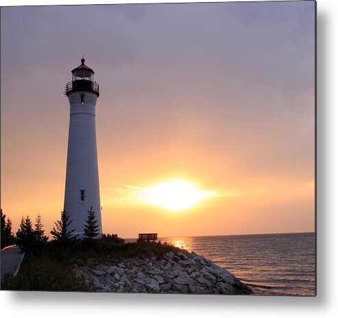 Lighthouse Metal Print featuring the photograph Crisp Point Lighthouse at Sunset by George Jones