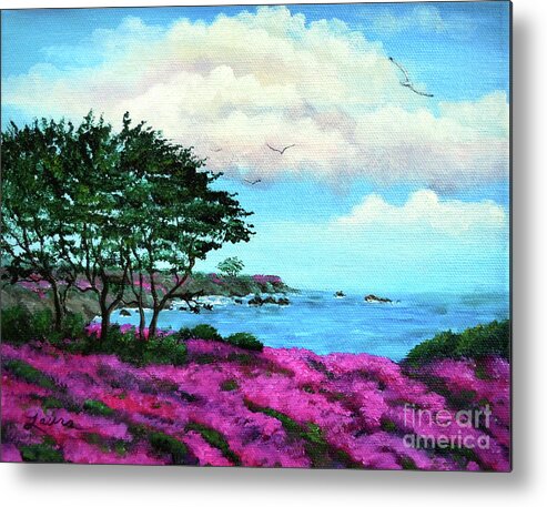 Carmel Metal Print featuring the painting Cypress Trees by Lovers Point by Laura Iverson