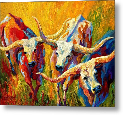Western Metal Print featuring the painting Dance Of The Longhorns by Marion Rose