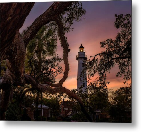 Architecture Metal Print featuring the photograph Dawn at Saint Simons Lighthouse - Horizontal by Chris Bordeleau