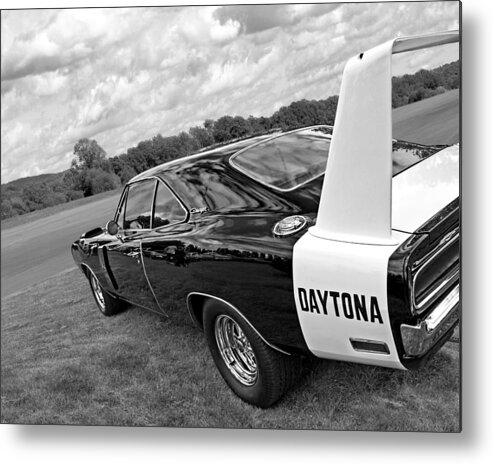 Dodge Charger Metal Print featuring the photograph Daytona Charger in Black and White by Gill Billington