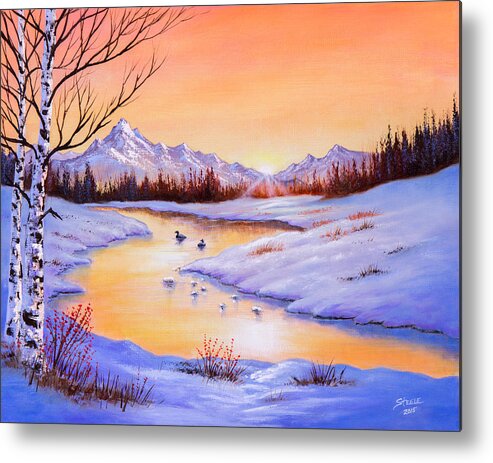 Ducks Metal Print featuring the painting December Shimmer by Chris Steele