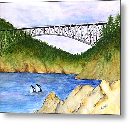 Bridges Metal Print featuring the painting Deception Pass Bridge by Mary Gaines