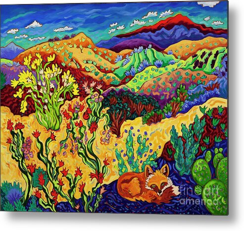 Desert Landscape Metal Print featuring the painting Desert Fox Tapestry by Cathy Carey