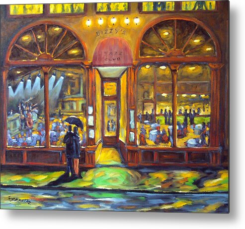 Town Metal Print featuring the painting Dizzy s Jazz Club by Richard T Pranke