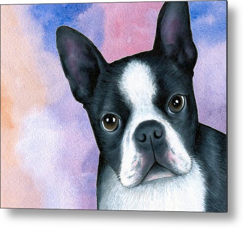 Dog Metal Print featuring the painting Dog 128 Pink Blue by Lucie Dumas