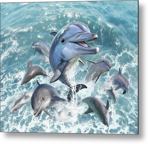 Dolphin Metal Print featuring the digital art Dolphin Jump by Jerry LoFaro