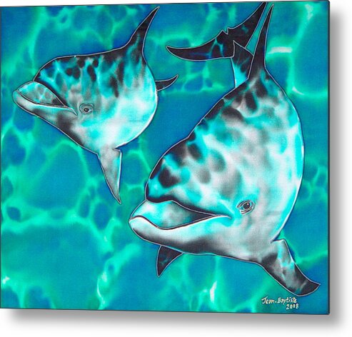 Dolphin Painting Metal Print featuring the painting Dolphins of Sanne Bay by Daniel Jean-Baptiste