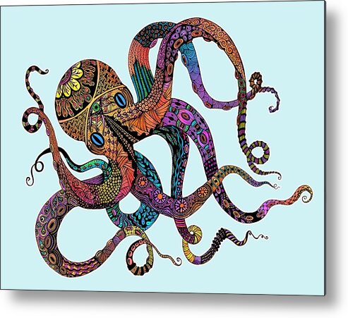 Octopus Metal Print featuring the drawing Electric Octopus - Customizable Background by Tammy Wetzel