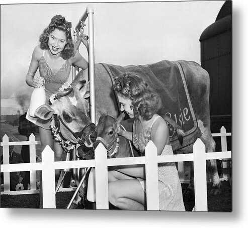 1930s Metal Print featuring the photograph Elsie The Cow Visits SF by Underwood Archives