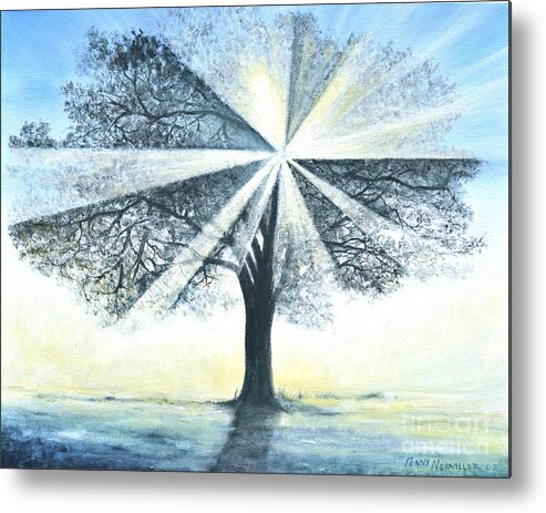 Bright Sun Paintings Metal Print featuring the painting enchanced Tree Light by Penny Neimiller