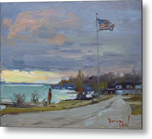 Evening Metal Print featuring the painting Evening in Gratwick Waterfront Park by Ylli Haruni