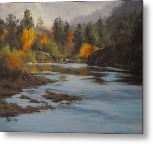 Landscape Metal Print featuring the painting Fall at Colliding Rivers by Karen Ilari