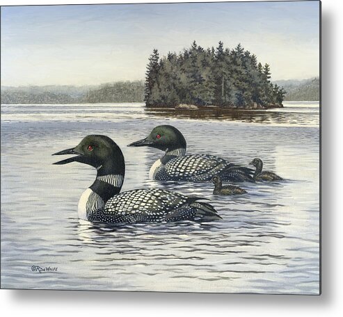 Common Loon Metal Print featuring the painting Family Outing by Richard De Wolfe