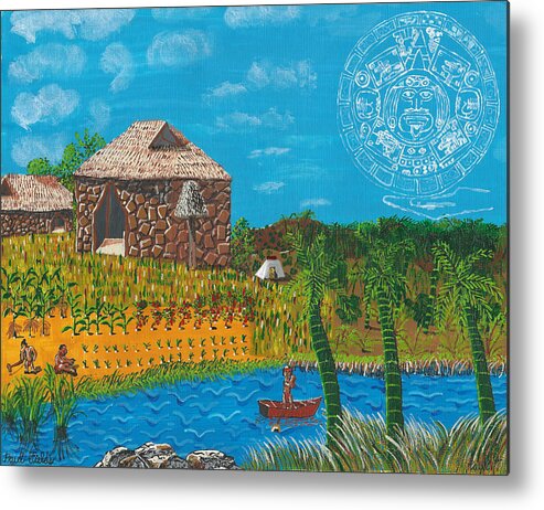 Aztec Metal Print featuring the painting February Mayan Farm by Paul Fields