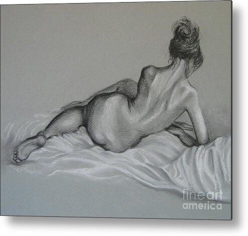 Woman Metal Print featuring the drawing Female nude by Elena Oleniuc