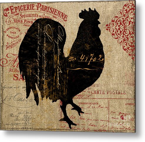 Rooster Metal Print featuring the painting Ferme Farm Rooster by Mindy Sommers