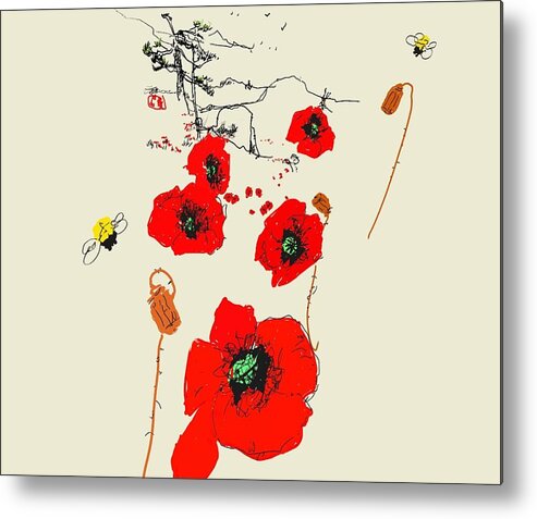 Landscape. Fields. Flowers. Poppies Metal Print featuring the digital art Field Of Red by Debbi Saccomanno Chan