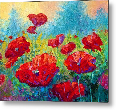 Poppies Metal Print featuring the painting Field Of Red Poppies by Marion Rose