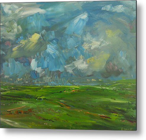 Irish Landscape Metal Print featuring the painting Fields And Clouds County Clare by Eamon Doyle