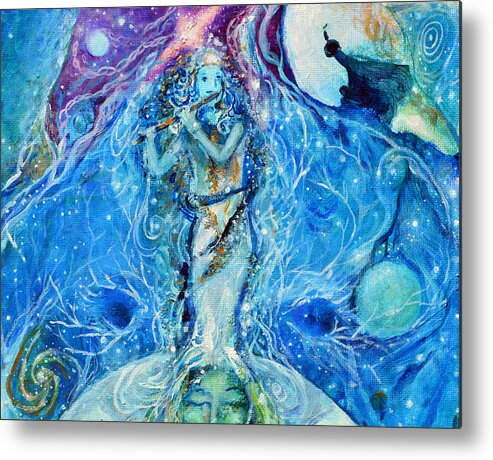  Metal Print featuring the painting Fifth Chakra Angel Krishna in Blue by Ashleigh Dyan Bayer
