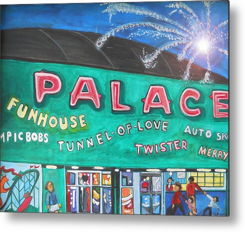 Asbury Park Art Metal Print featuring the painting Fireworks at the Palace by Patricia Arroyo