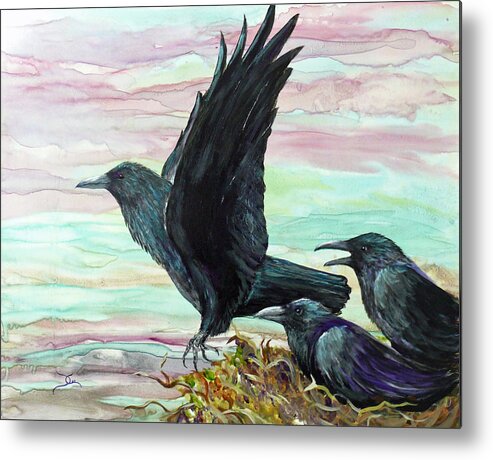Raven Metal Print featuring the painting First Time Out by Dee Carpenter