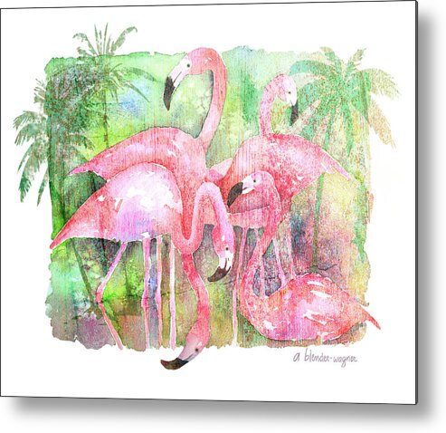 Flamingo Metal Print featuring the painting Flamingo Five by Arline Wagner
