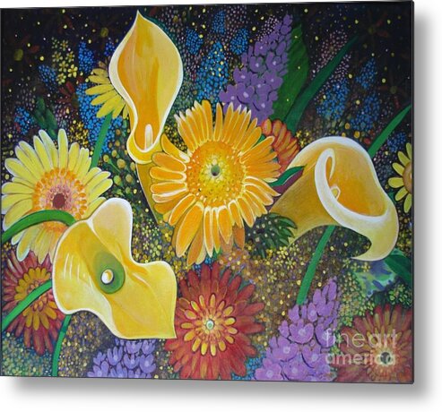 Flowers Metal Print featuring the painting Floral Fireworks by Helena Tiainen