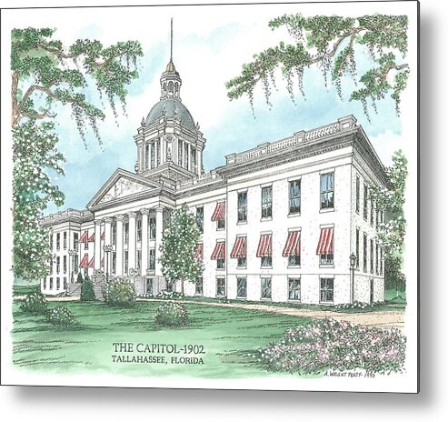Florida Metal Print featuring the drawing Florida Capitol 1902 by Audrey Peaty