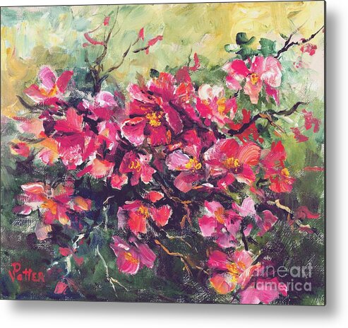 Spring Metal Print featuring the painting Flowering Quince by Virginia Potter