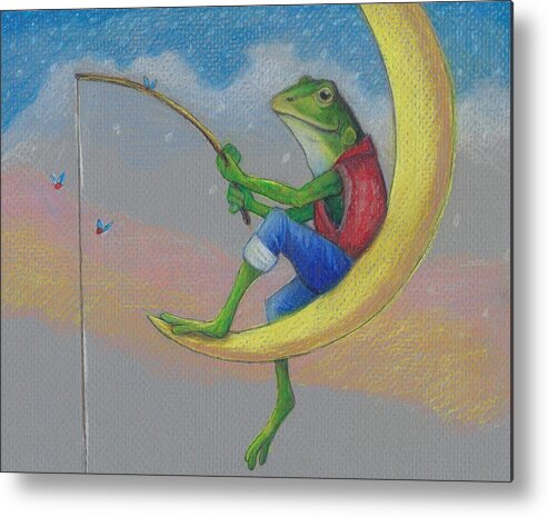 Frog Metal Print featuring the drawing Fly Fishin' by Cynthia Westbrook