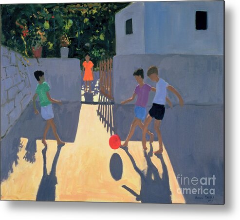 Children Metal Print featuring the painting Footballers by Andrew Macara