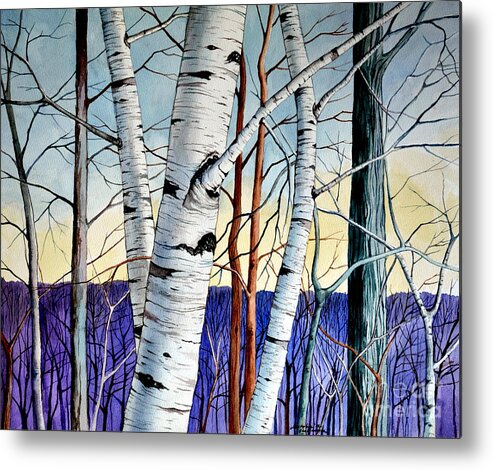 Birch Metal Print featuring the painting Forest of trees by Christopher Shellhammer