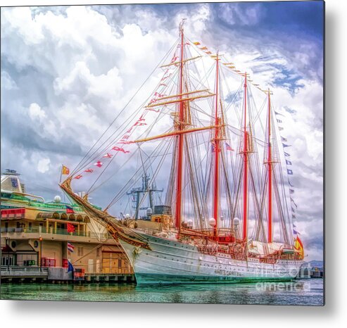 Ship Metal Print featuring the photograph Four Masted Schooner in Port by Sue Melvin