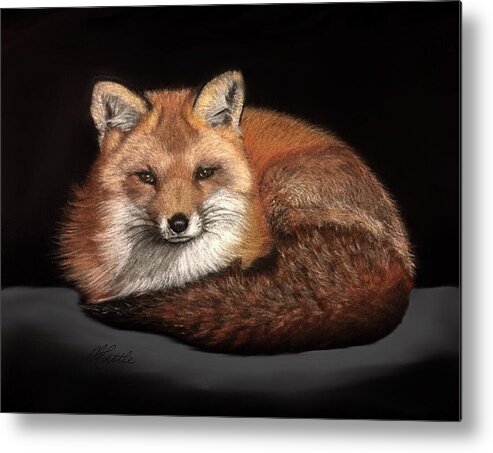 Red Fox Metal Print featuring the pastel Foxy by Marlene Little