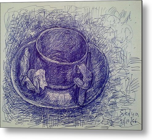 Coffee Metal Print featuring the drawing Full Of Thought by Sukalya Chearanantana