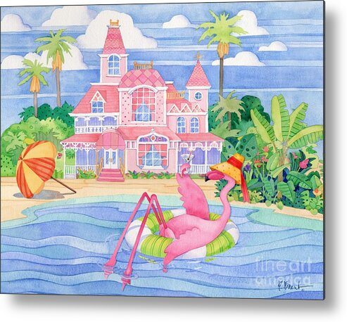 Flamingo Metal Print featuring the painting Funky Flamingo Hotel I by Paul Brent