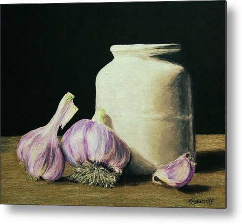 Garlic Metal Print featuring the painting Garlic Crock by Marna Edwards Flavell