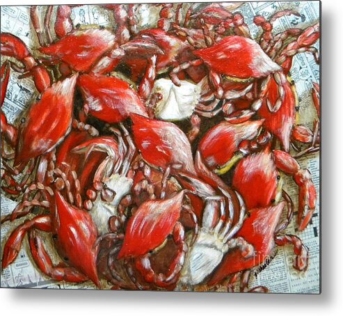 Crab Metal Print featuring the painting Get Crackin by JoAnn Wheeler