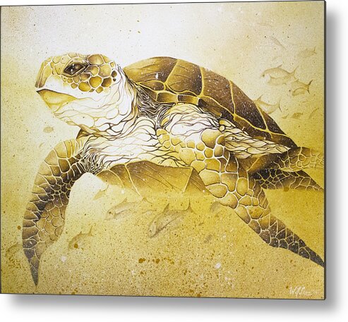 Loggerhead Painting Metal Print featuring the painting Golden Loggerhead by William Love