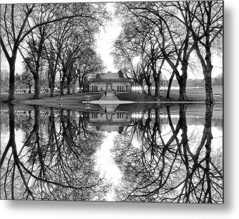 Seattle Metal Print featuring the digital art Green Lake Community Center Black and White Reflection by Pelo Blanco Photo